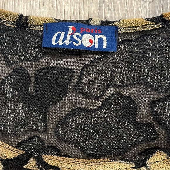 Vintage Al’son Paris Mesh Nylon Animal Print Texture Long Sleeve Shirt - Picture 2 of 2